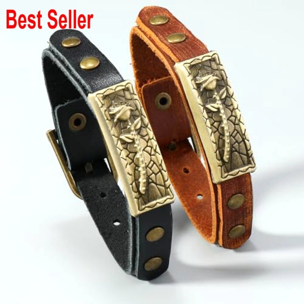 Vintage Leather Bracelet with Metal Buckle Clasp Adjustable Unisex - Picture 4 of 5
